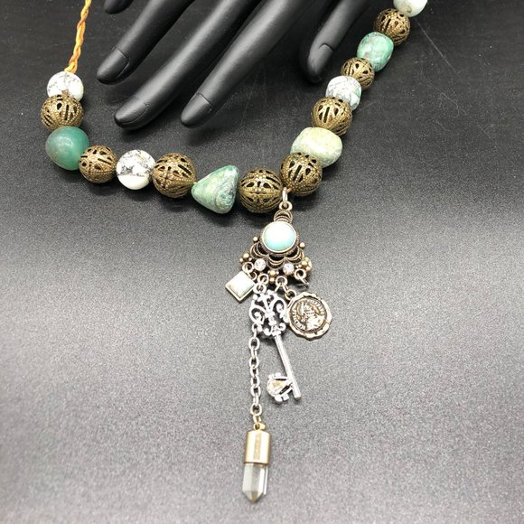 Necklace - Turquoise, Crystal, Bronze and Amazonite - Picture 2 of 5